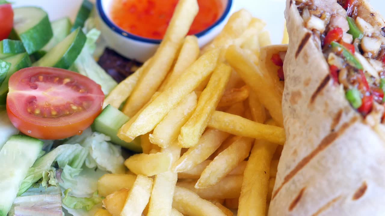 Delicious Wrap with Fries and Salad