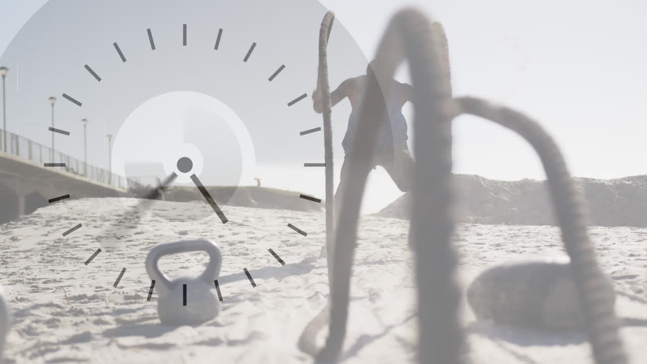 animación del reloj sobre un hombre afroamericano que hace ejercicio