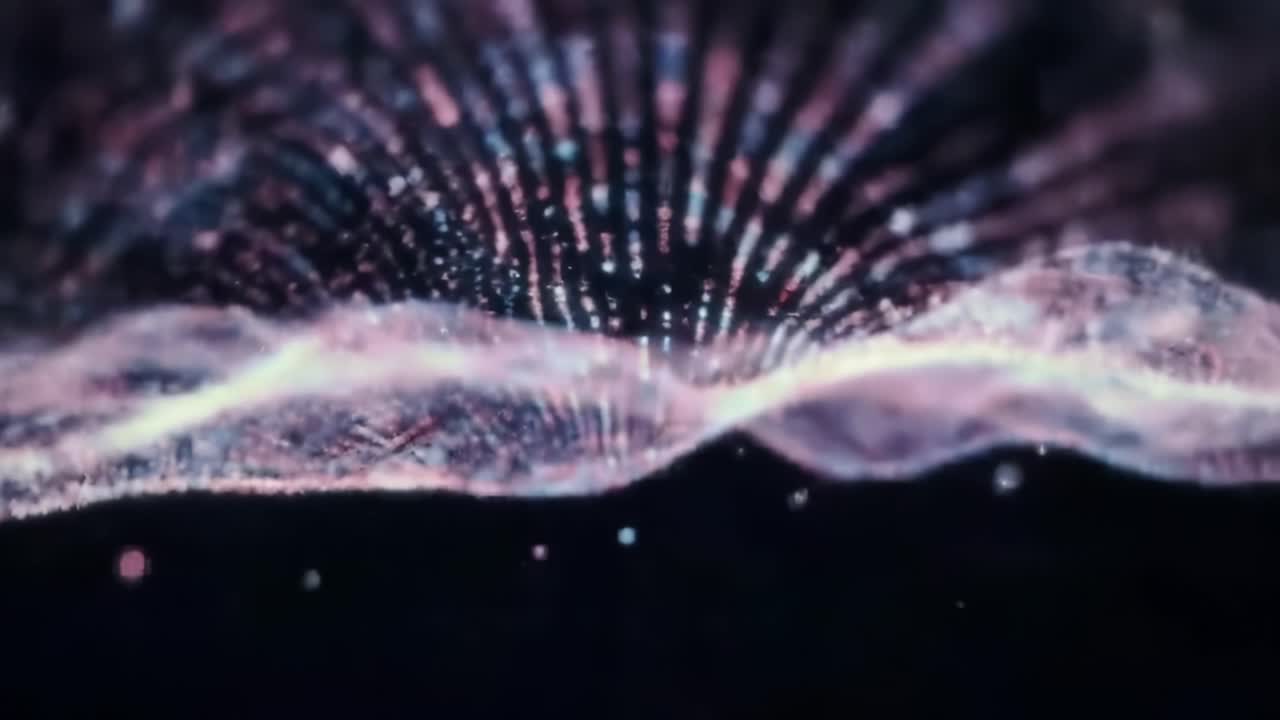 A Captivating Visual Symphony of Flowing Waves and Particles: An Abstract Journey Through Digital Light and Motion in Two Frames