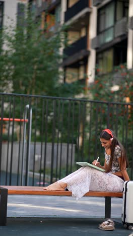 young woman studying outdoors