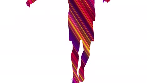 animation of colourful light trails over silhouette of male football player on white background