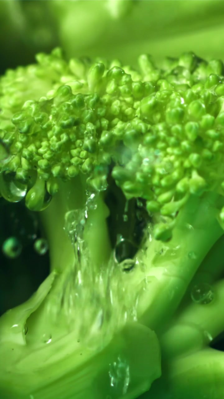 Primo piano di broccoli verdi freschi con goccioline d'acqua