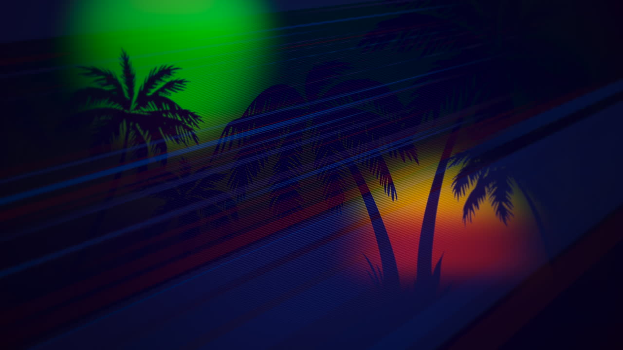 밤 3에 야자수와 모션 복고풍 여름 추상적 인 배경