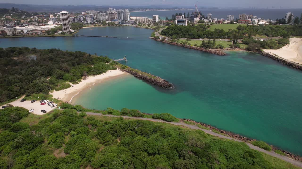 Marlo's Beach - Small Beach By The Tweed River In NSW Australia - Drone Shot