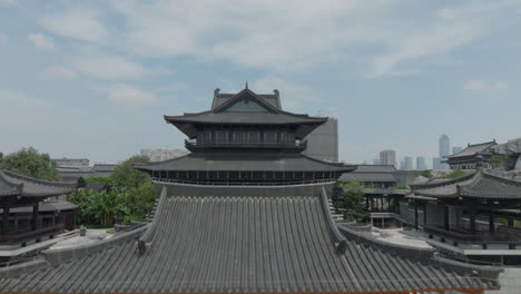 Oriental-construction,-historic-Chinese-palace.-Aerial-drone-shot