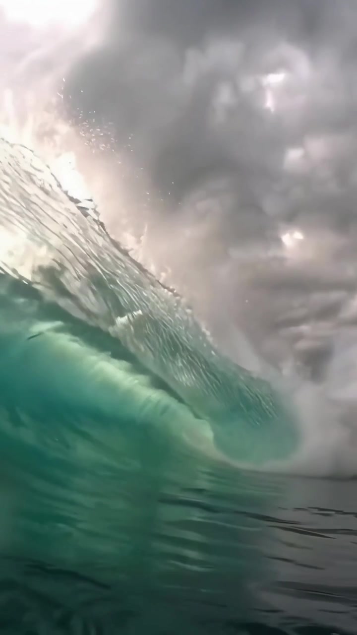 Powerful Ocean Wave Breaking in Slow Motion Under a Dramatic Sky
