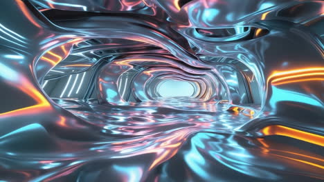 abstract chrome tunnel with neon lights