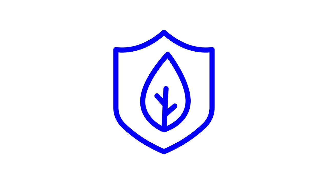 Animated Blue Outline Shield with Leaf Icon on White Background