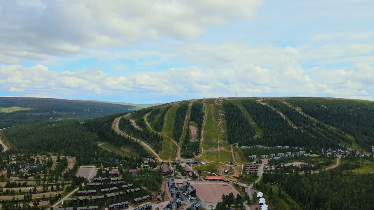 Mountain Ski Resort Hundfjället In Sweden During Summer - aerial drone shot
