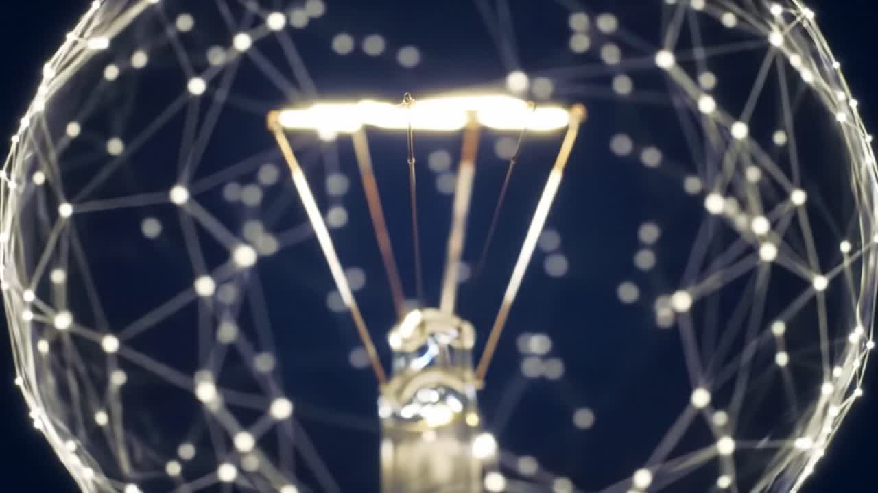 An Artistic Exploration of a Glowing Light Bulb Surrounded by Vibrant Network Connections, Highlighting the Intersection of Technology and Creativity