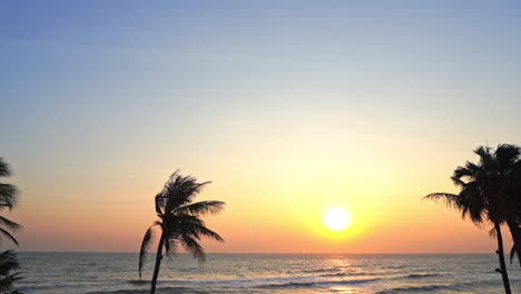 Silhouette-of-palm-trees-with-sea-in-background-at-sunset