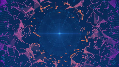 animation of abstract geometric shapes forming circular design on blue background