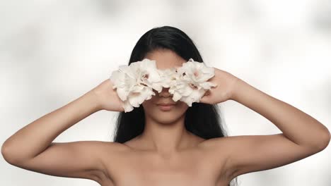 woman with white flowers