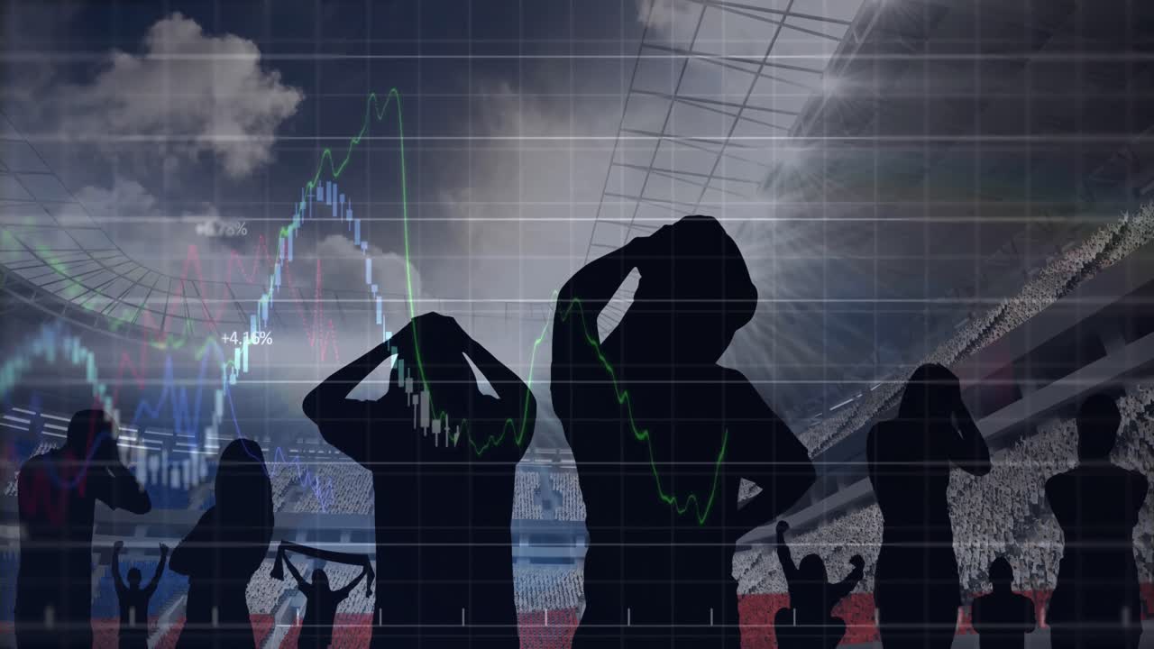 경기장의 스포츠 팬들에 대한 그래프의 애니메이션과 데이터 처리