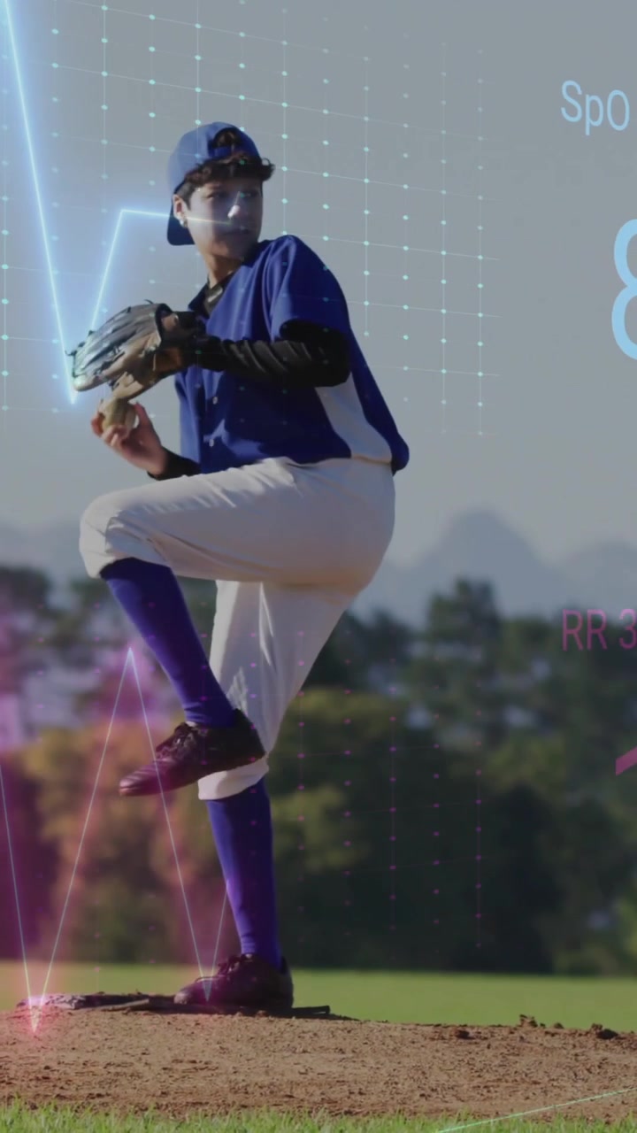 Sovrapposizione di dati animati che mostra le statistiche di un giocatore di baseball in campo.