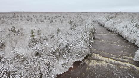 winter aerial of tahquamenon falls state park