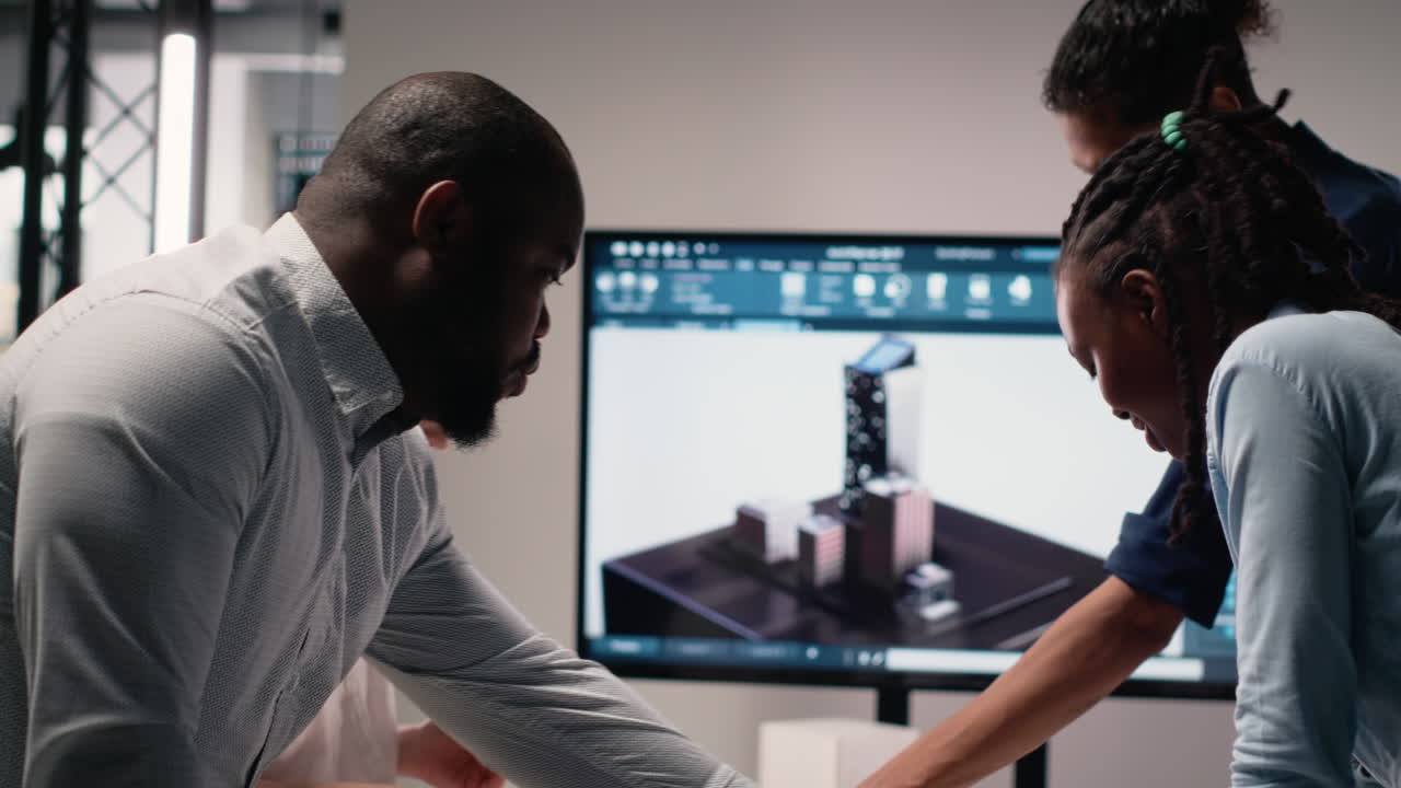 Business team collaborating on a 3D design project