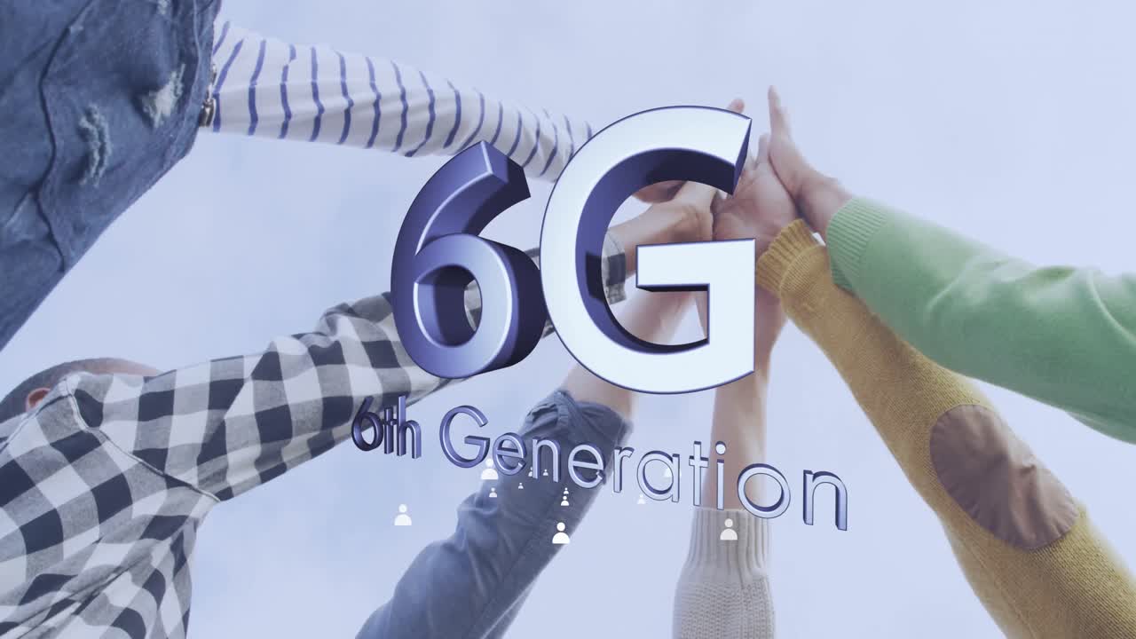 Animace 6G přes různorodé lidi tleskající rukama