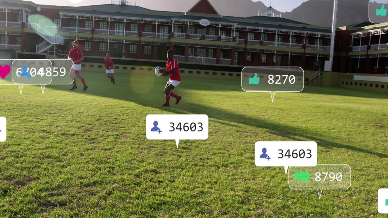 다양한 럭비 선수에 대한 아이콘의 애니메이션과 데이터 처리