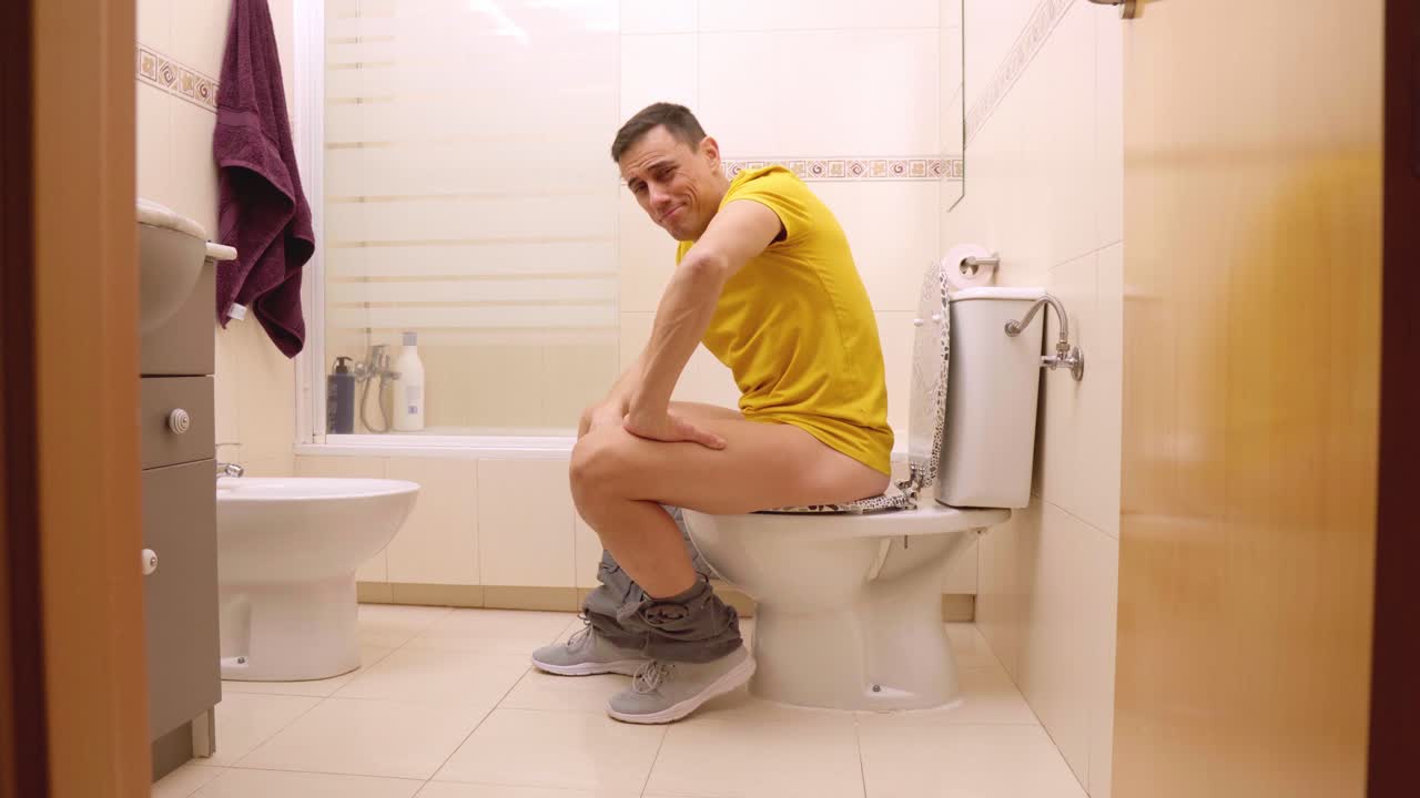 Man confident and proud of his ease in evacuating