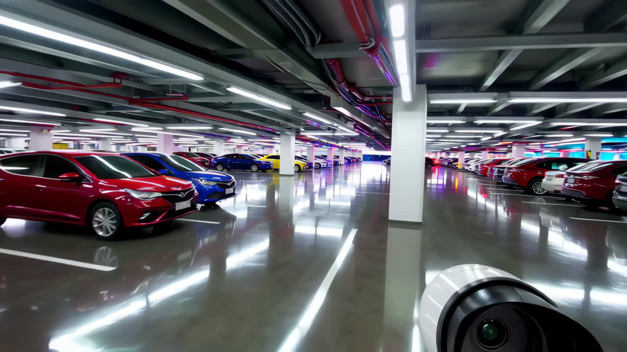 Underground Parking Garage with Security Camera