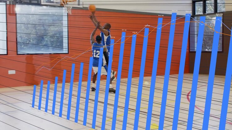 Three players running sports drill dribbler moving collecting driving defending bars tracking shots