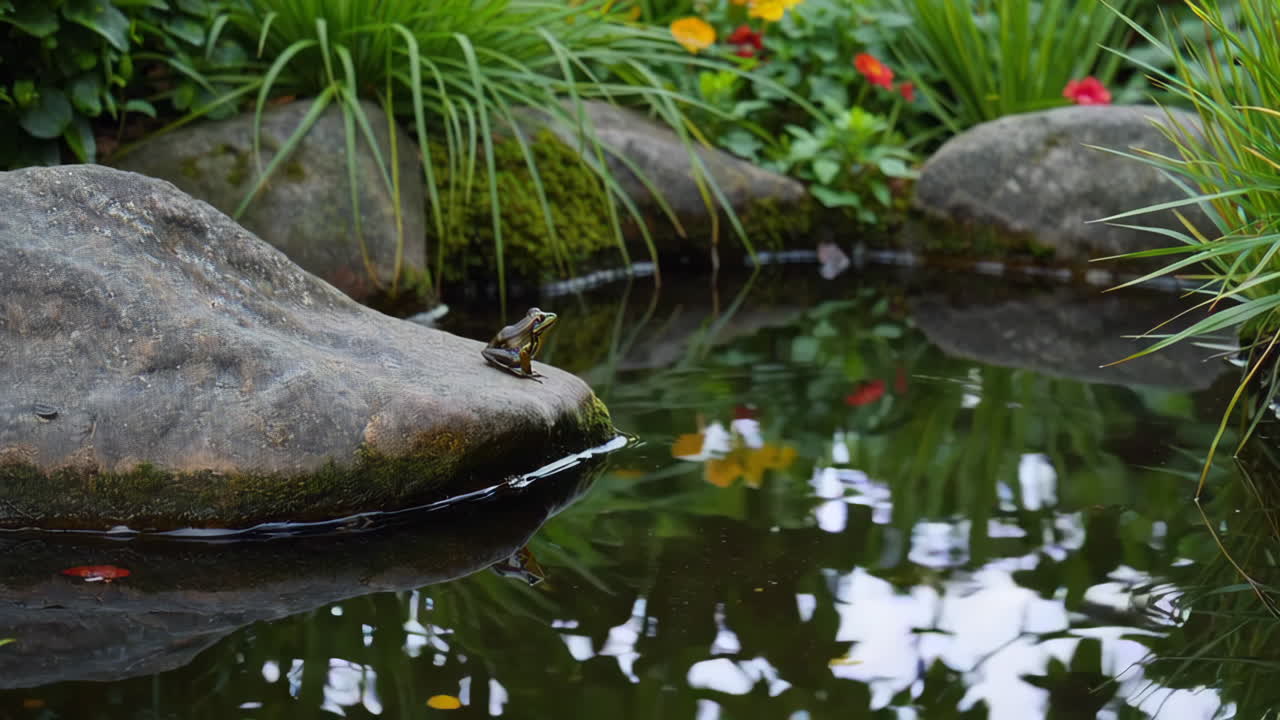 Frog by the Pond in a Garden