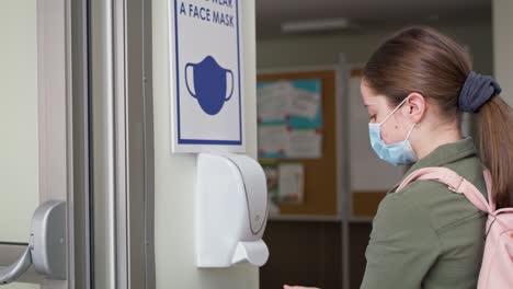 video of schoolgirl disinfect their hands during a pandemic