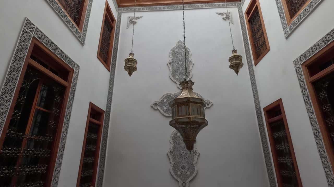 Interior Of A Traditional Moroccan House In Chefchaouen, Morocco, North Africa. Tracking Shot
