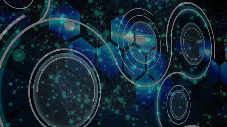 Animation of data processing over black background