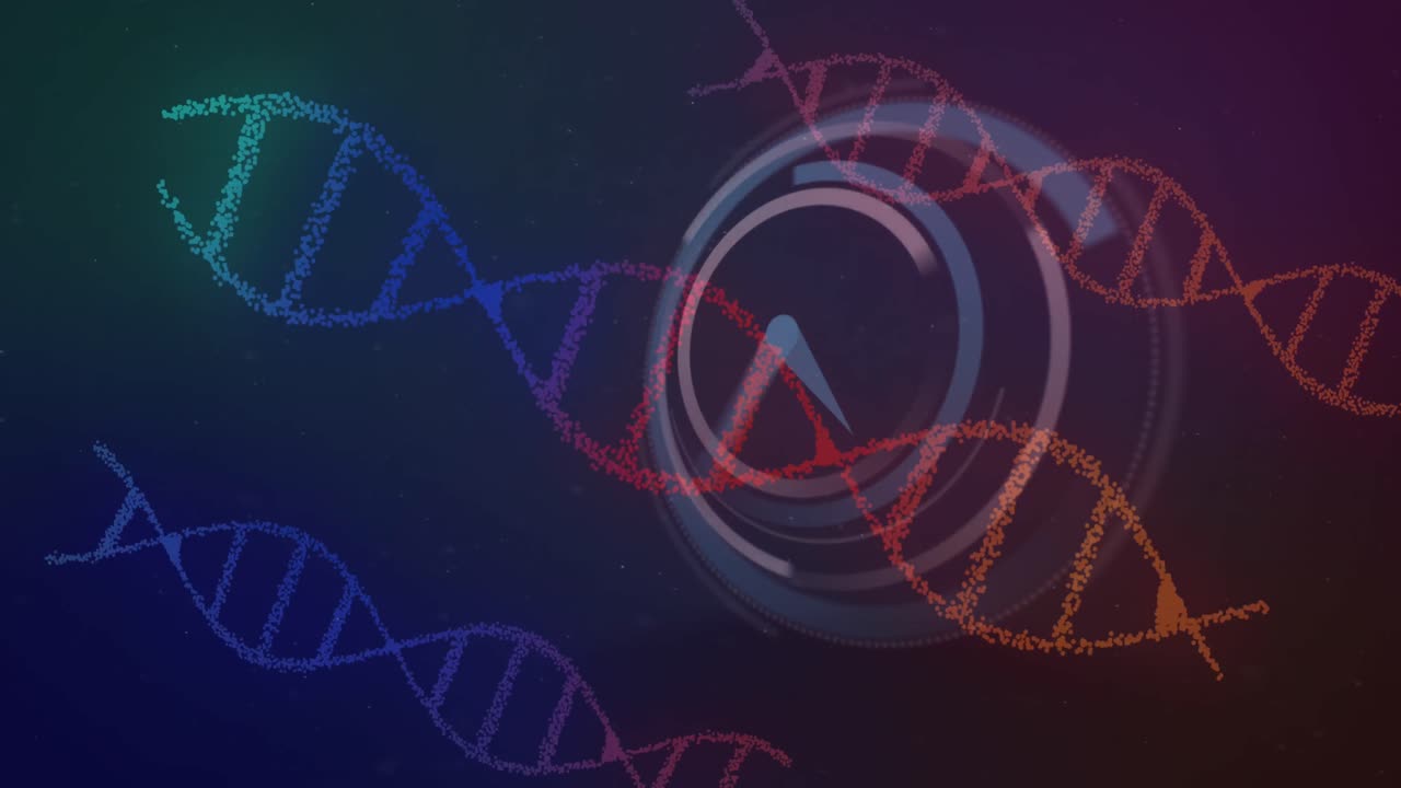 adn y animación de reloj sobre el fondo de gradiente.