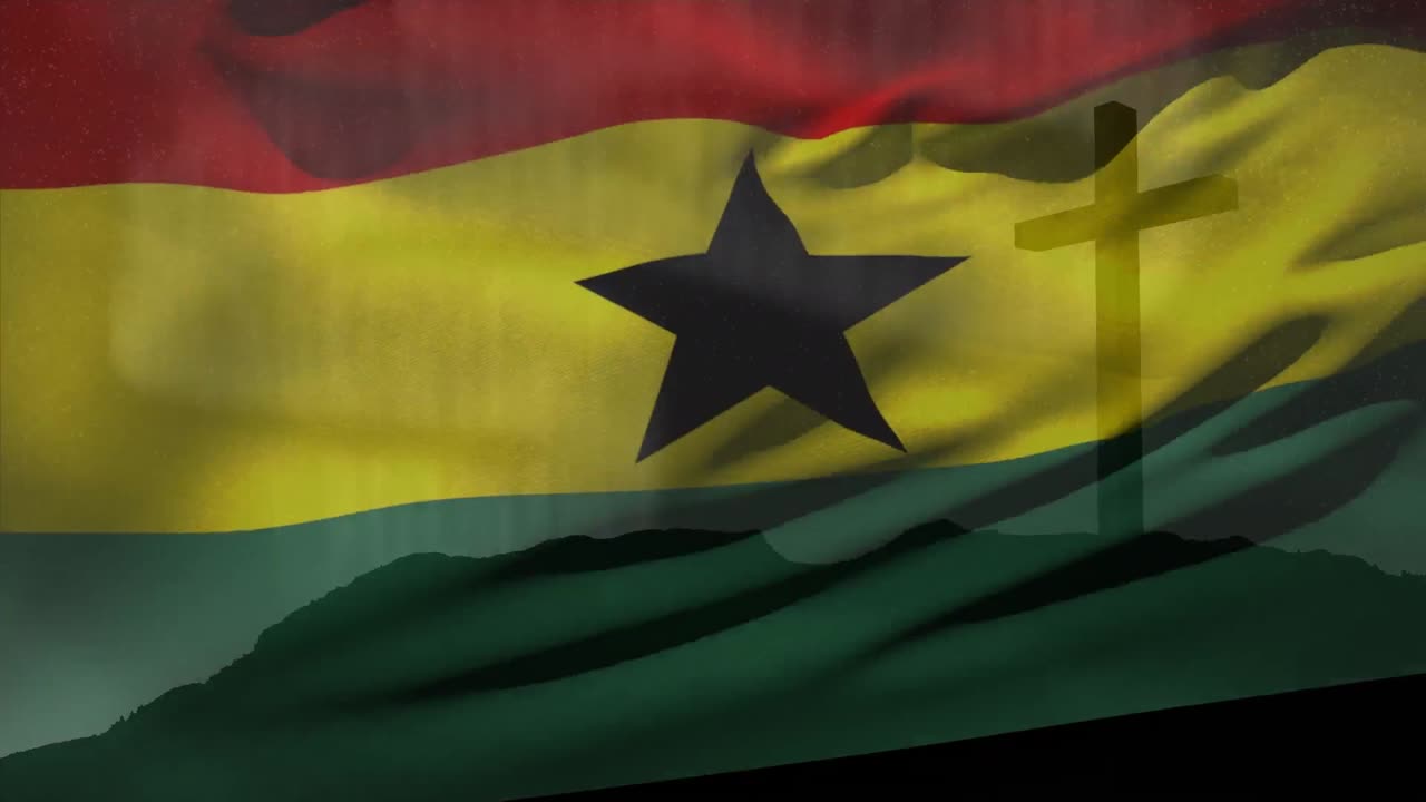 animación de la cruz cristiana y la bandera de ghana