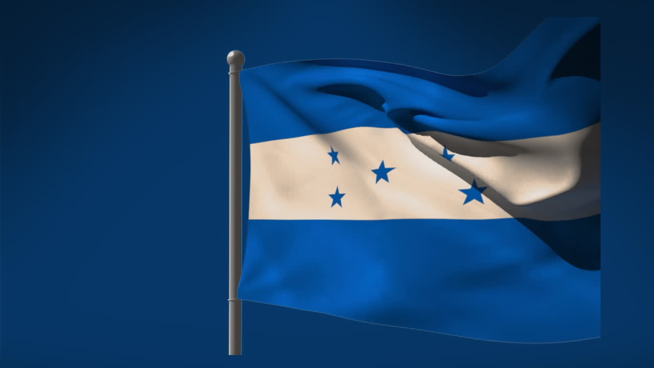 animación de la bandera de honduras ondeando sobre un fondo azul