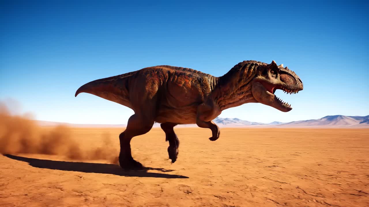 Tyrannosaurus running across a desert