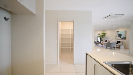 new custom home build interior kitchen dolly to walk in pantry empty