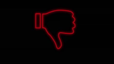 animación de pulgares de neón rojo hacia abajo icono parpadeando en fondo negro