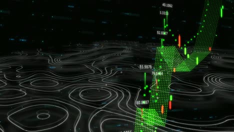 animation of isohypses over financial data on black background