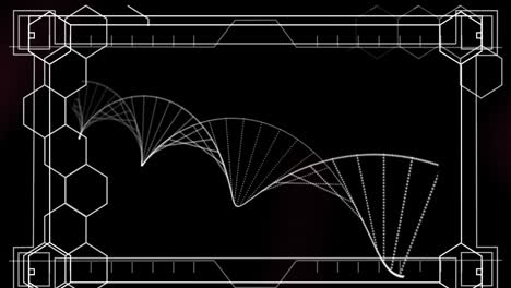 Digital-animation-of-hexagonal-shapes-forming-against-dna-structure-spinning-on-purple-background