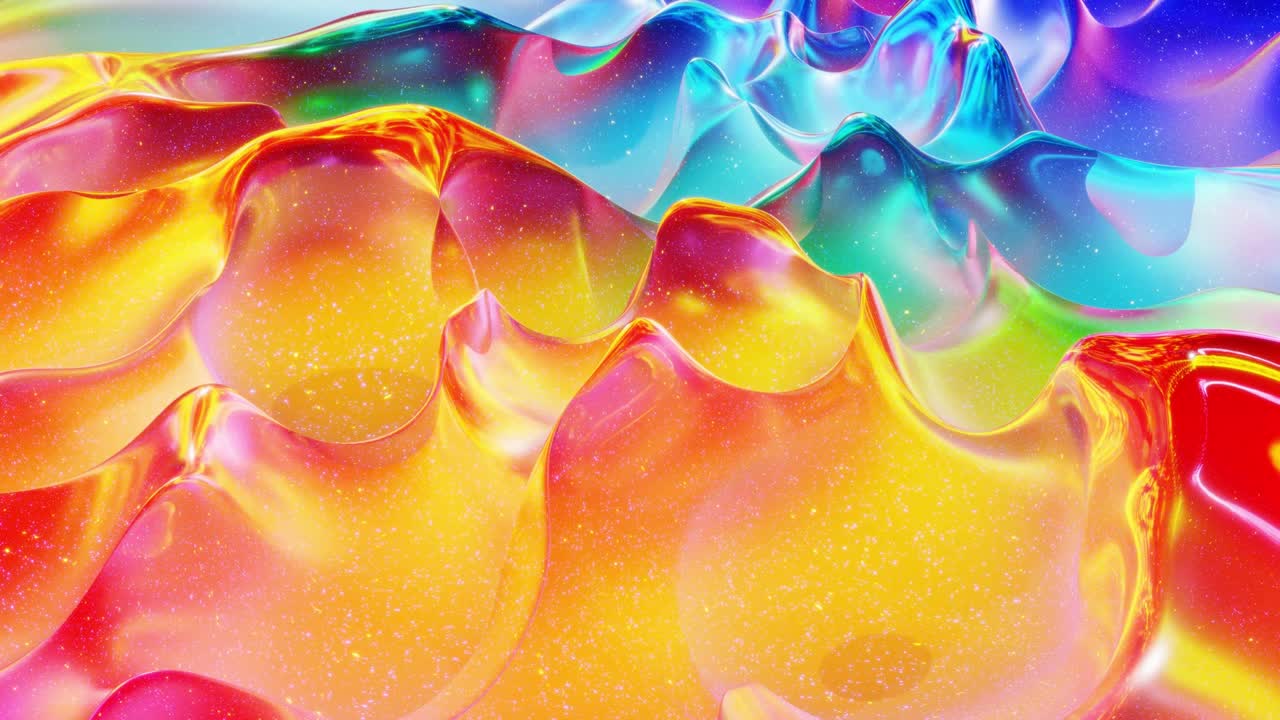 fondo abstracto en bucle. hermosa superficie ondulada iridescente de líquido con patrón, color de gradiente y ondas de flujo en él. arco iris brillante y fluido mate. bg creativo brillante con animación suave y suave.