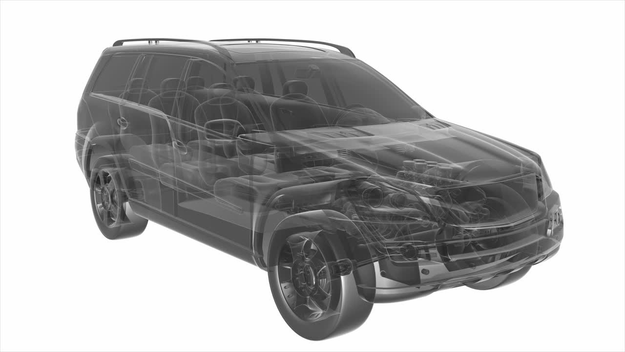 투명한 차가 회전합니다.