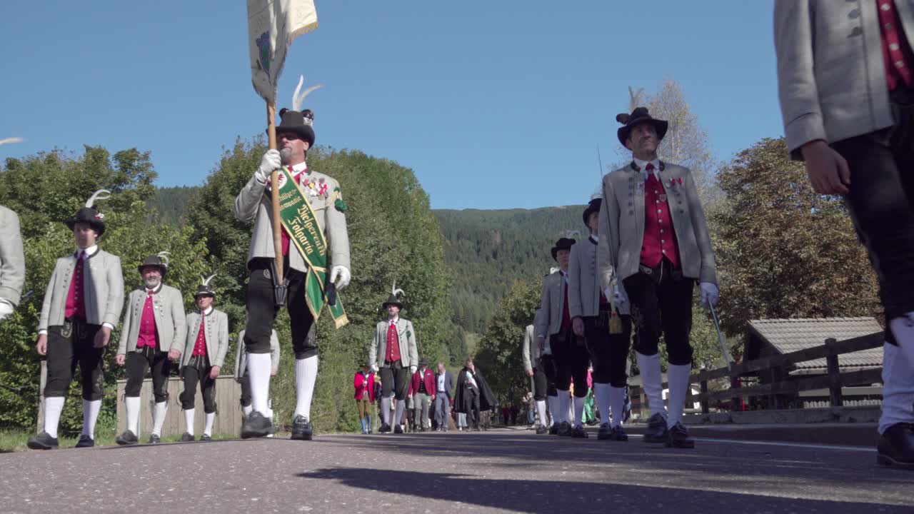 Participants of the popular end of summer parade La brava Part, Folgaria, Alpe Cimbra, Trentino, Italy
