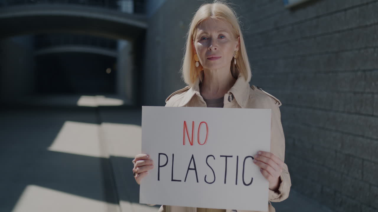 Woman Protesting against Plastic Use