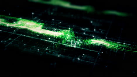 futuristico astratto de-focus che scorre matrice di dati, meta, metaverso, telemetria e numeri di crittografia visualizzati con simulazione di particelle nell'ambiente cyber-spaziale per head up display background-27