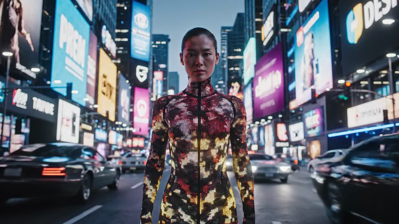 Futuristic Asian Woman in Times Square