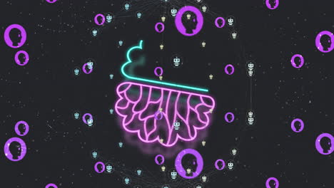 animación de un procesamiento de datos con iconos y red de conexiones