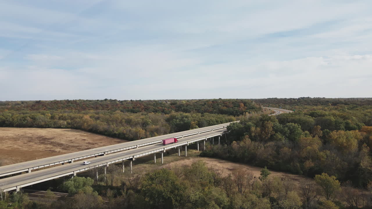 Highway Bridge Over Countryside in Autumn