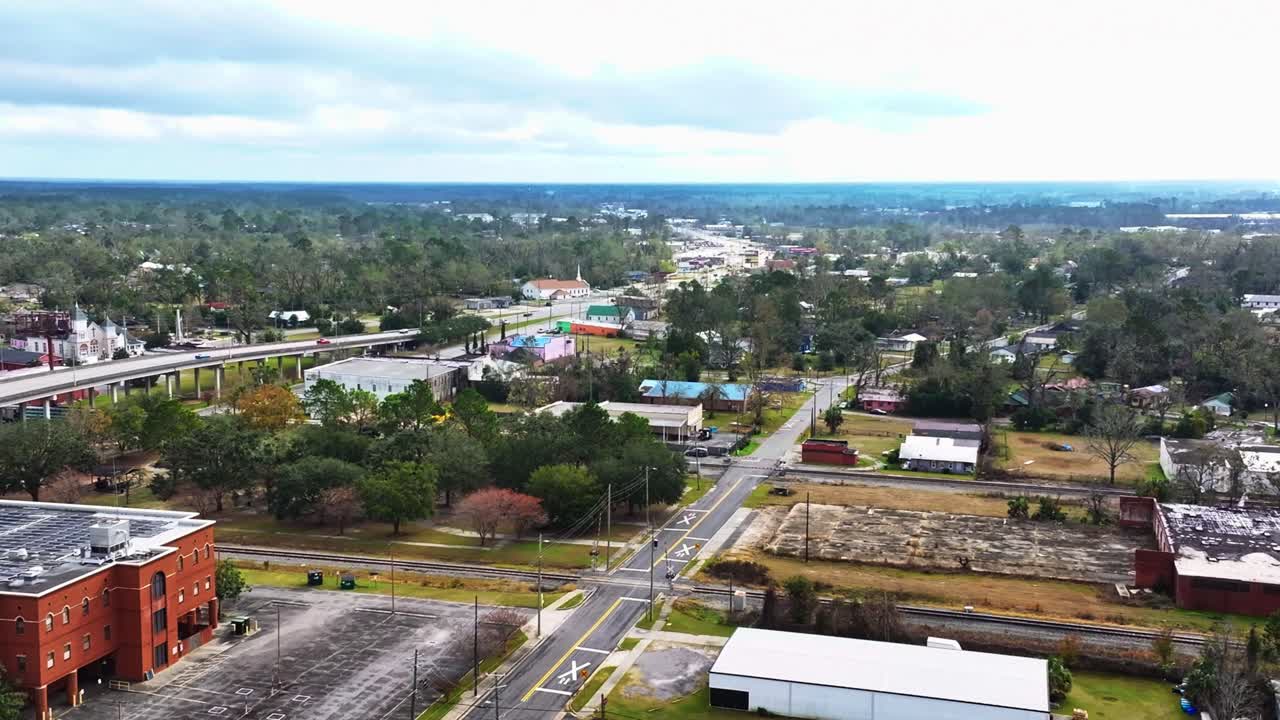 City Landmarks Of Valdosta In Lowndes County, Southern Georgia, United States. Aerial Drone Shot
