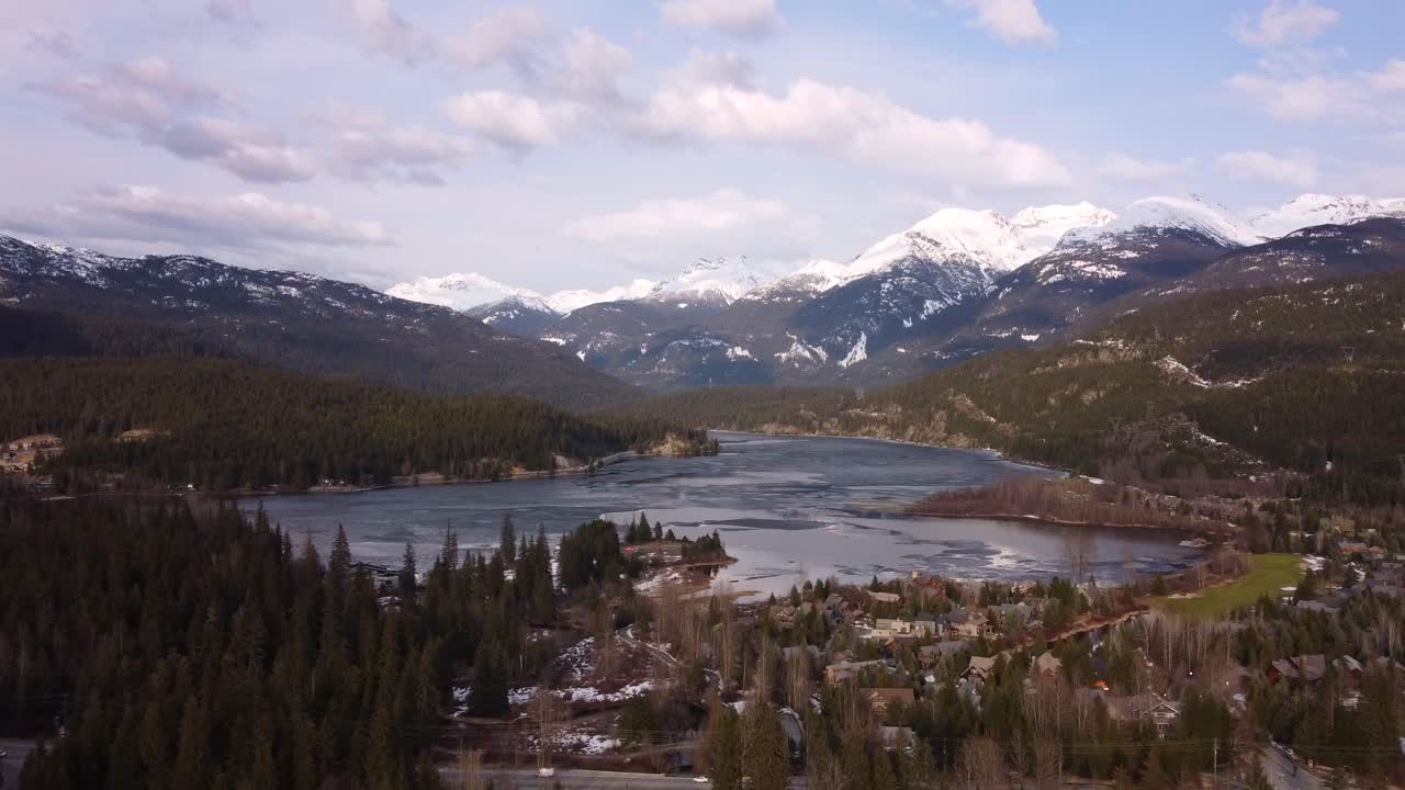 Beautiful nature lake and snowy mountain in British Columbia, Canada