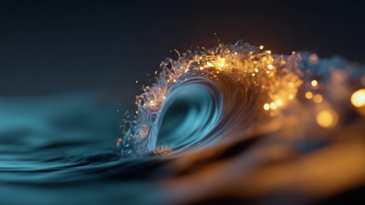 A Captivating Wave Formation with Sparkling Particles Illuminates the Ocean Surface, Creating a Mesmerizing Display of Light and Motion in an Underwater Realm