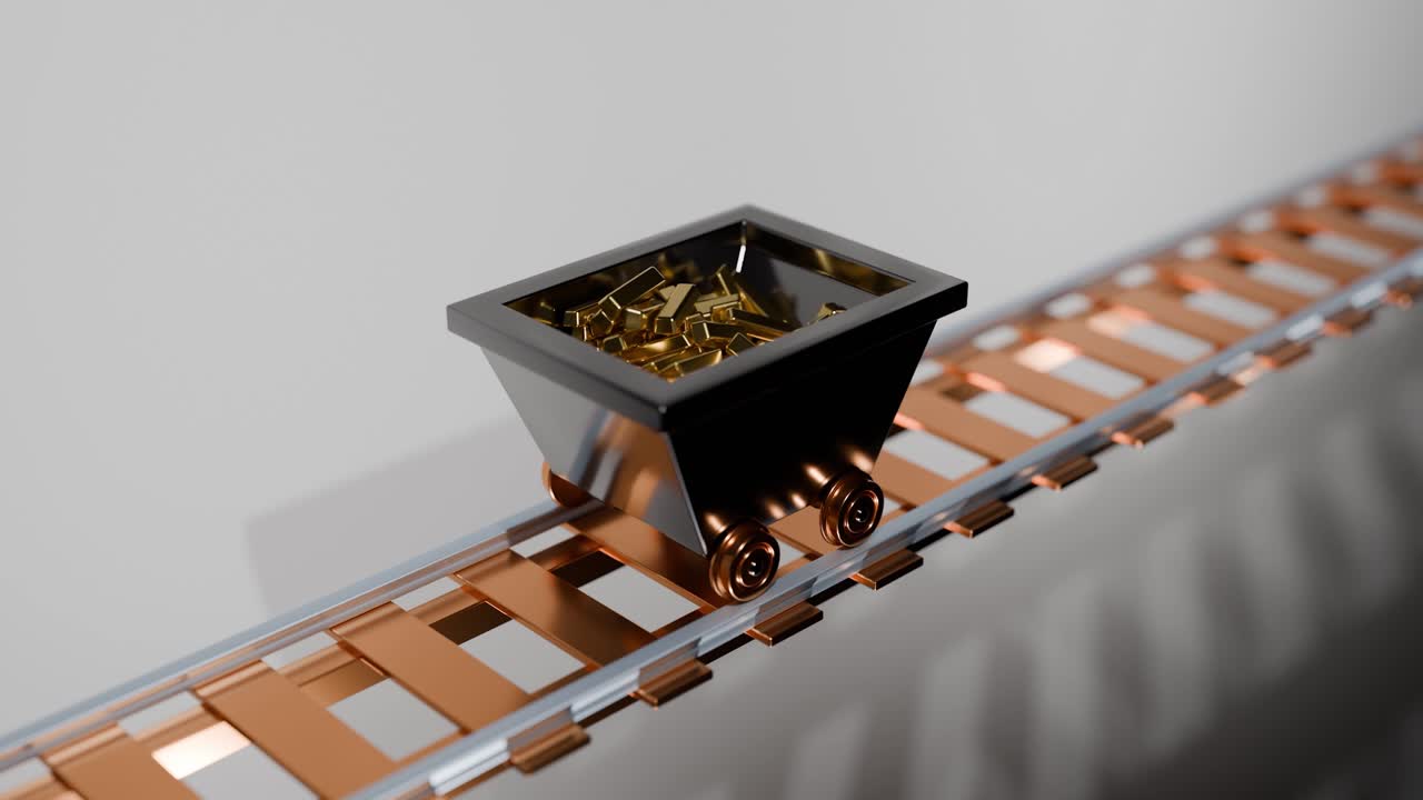 carro de minería de oro en las vías del ferrocarril